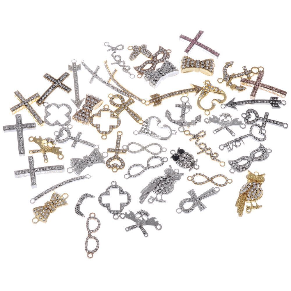 4456 Mix Assortment 25pcs Lot Metal Sideways Crystal Bracelet Connector